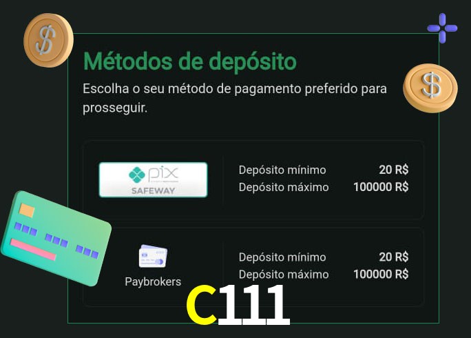 O cassino C111 oferece uma grande variedade de métodos de pagamento